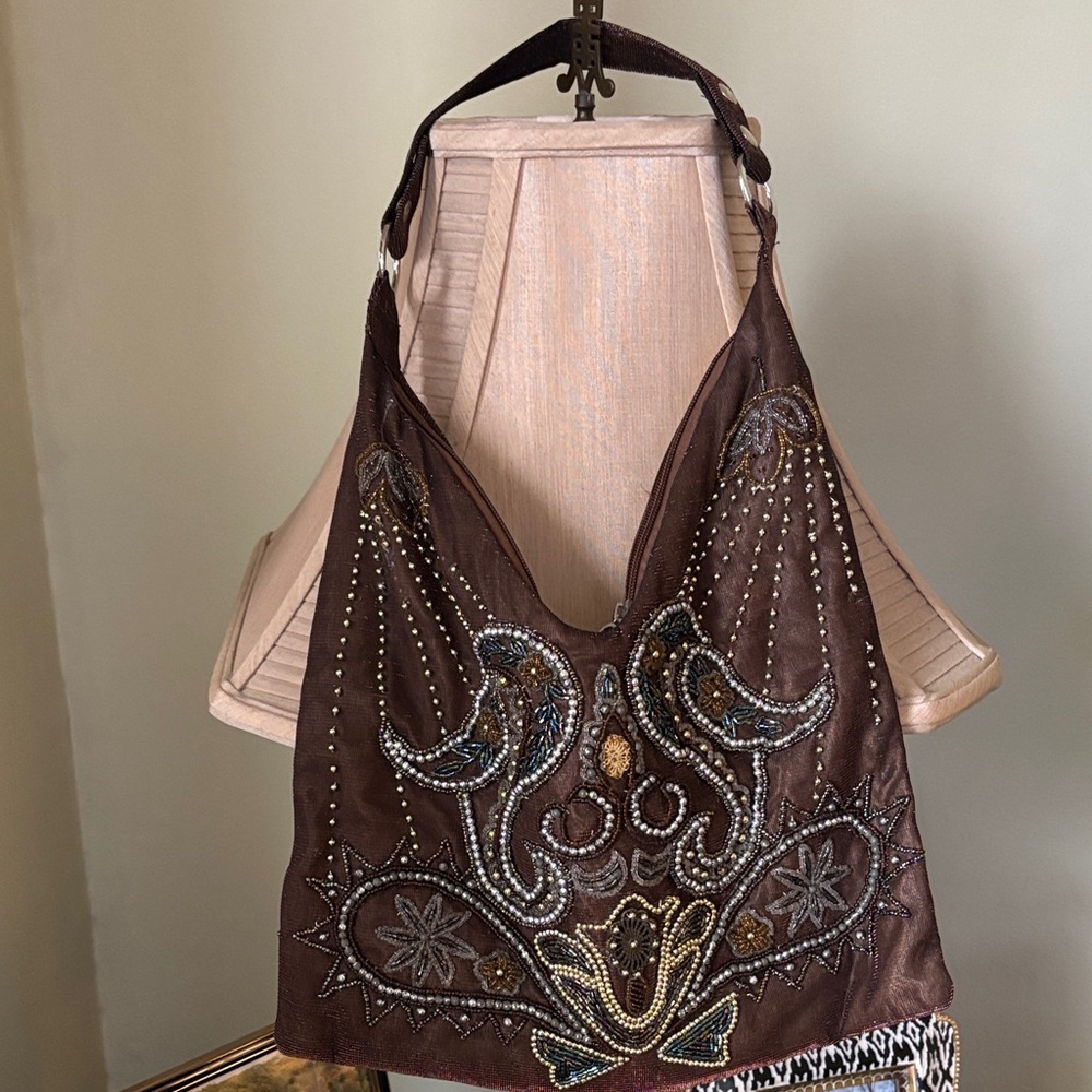 Aldo Beautiful Brown Beaded Hobo Bag - Picture 3 of 12